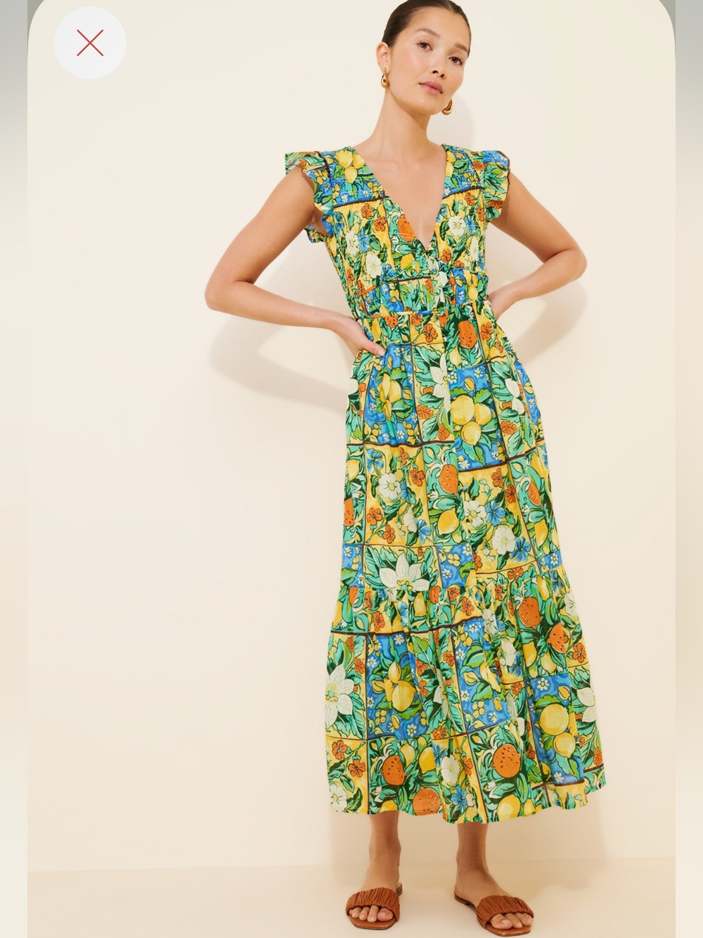 Anthropologie Citrus Floral Patchwork Maxi Dress - Yellow & Blue & Green